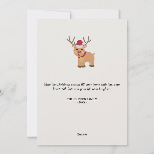 Schattigee kerst rendier familienaam feestdagenkaart (Achterkant)