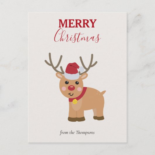 Schattigee kerst rendier familienaam feestdagenkaart (Voorkant)