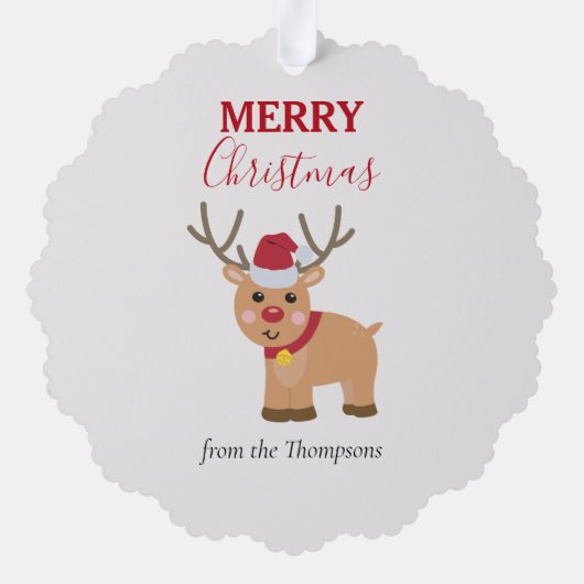 Schattigee kerst rendier familienaam ornament kaart (Achterkant)