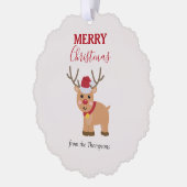 Schattigee kerst rendier familienaam ornament kaart (Links)