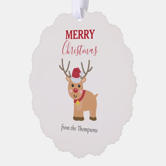 Schattigee kerst rendier familienaam ornament kaart (Links)