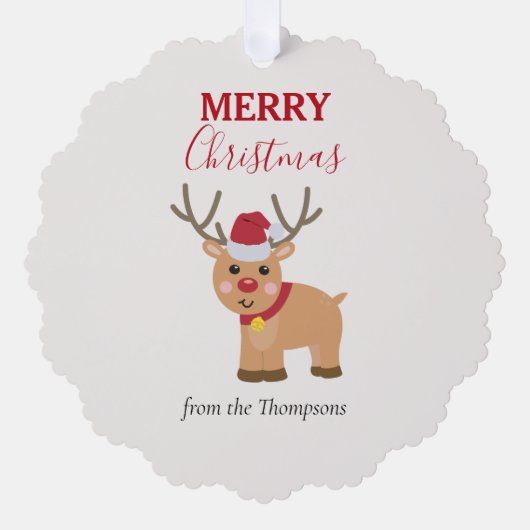 Schattigee kerst rendier familienaam ornament kaart (Voorkant)