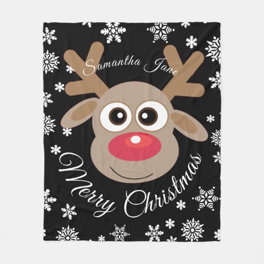 Schattigee kerst rendier genaamd wit script zwart fleece deken (Voorkant)