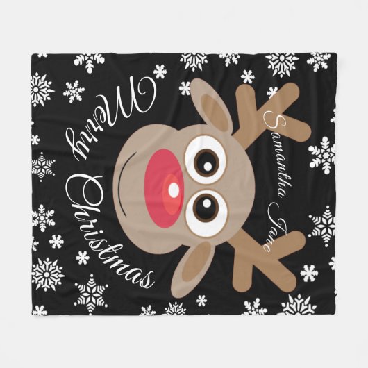 Schattigee kerst rendier genaamd wit script zwart fleece deken (Voorkant (Horizontaal))