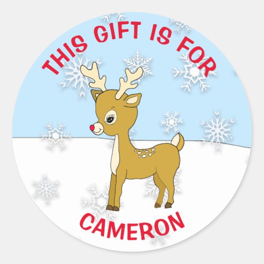 Schattigee kerst rendier gepersonaliseerde cadeau  ronde sticker (Voorkant)