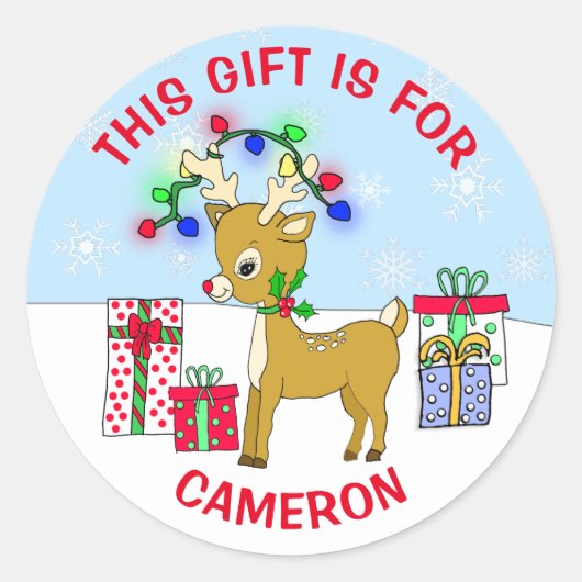 Schattigee kerst rendier gepersonaliseerde cadeau  ronde sticker (Voorkant)