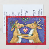 Schattigee kerst rendier kus bruiloft kaart (Voorkant / Achterkant)