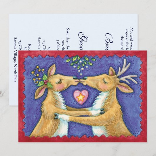 Schattigee kerst rendier kus bruiloft kaart (Voorkant / Achterkant)