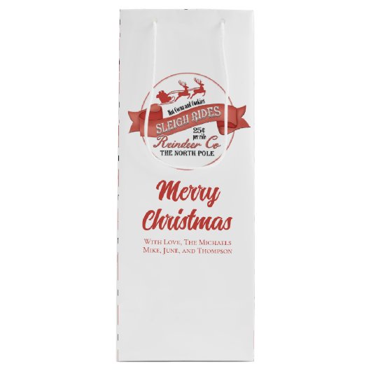 Schattigee Kerst Rendier Red Custom Wijn Cadeautas (Voorkant)