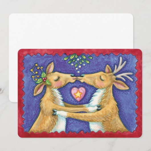 Schattigee kerst rendier romantische kus uitnodigi kaart (Voorkant / Achterkant)