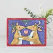 Schattigee kerst rendier romantische kus uitnodigi kaart (Staand voorkant)