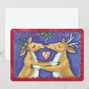 Schattigee kerst rendier romantische kus uitnodigi kaart