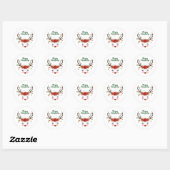 Schattigee kerst rendieren en Poinsettia Ronde Sticker (Vel)