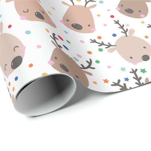Schattigee kerst rendieren met stippen en sterren cadeaupapier (Rol Hoek)