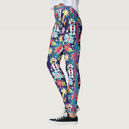 Schattigee Kerst Retro Robots Bloemen Leggings (Links)