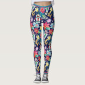 Schattigee Kerst Retro Robots Bloemen Leggings (Voorkant)