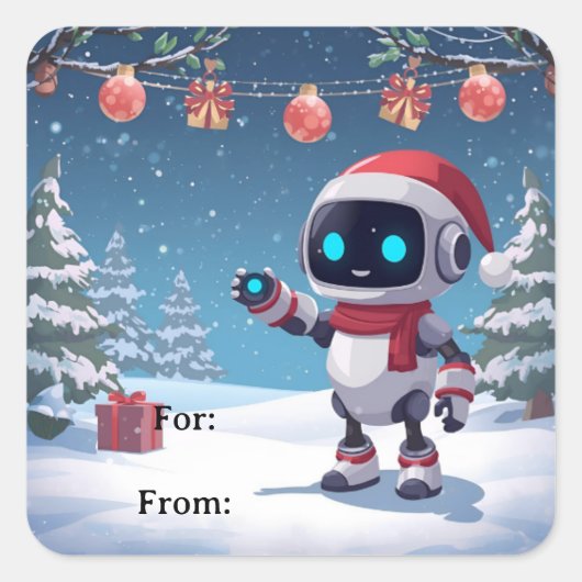 Schattigee kerst robot cadeau label stickers (Voorkant)