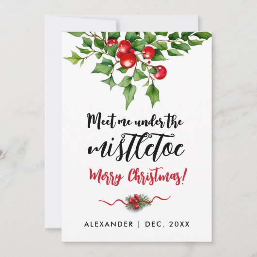 Schattigee kerst rode en groene maretak Waterverf Feestdagenkaart (Voorkant)