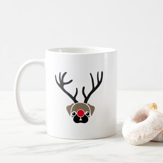 Schattigee kerst rode neus rudolph pug gewei koffiemok (Met donut)