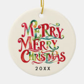 Schattigee Kerst Rood en Groen Waterverf Typo Foto Keramisch Ornament (Voorkant)