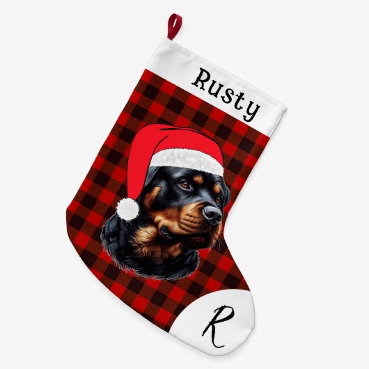 Schattigee kerst Rottweiler Grote Kerstsok (Voorkant (Hangend))