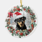 Schattigee kerst rottweiler hond puppy kerstmuts keramisch ornament (Voorkant)