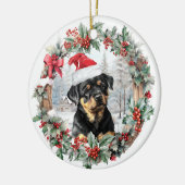 Schattigee kerst rottweiler hond puppy kerstmuts keramisch ornament (Links)