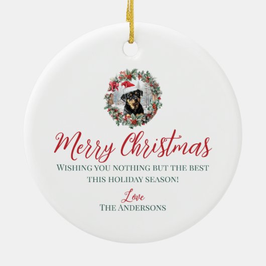Schattigee kerst rottweiler hond puppy kerstmuts keramisch ornament (Achterkant)