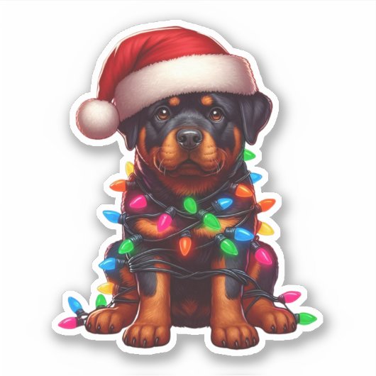 Schattigee kerst Rottweiler Sticker (Voorkant)