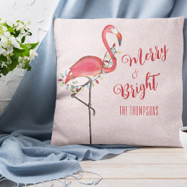 Schattigee kerst roze flamingo gepersonaliseerd kussen