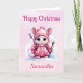 Schattigee kerst roze wintermuis feestdagen kaart (Voorkant)