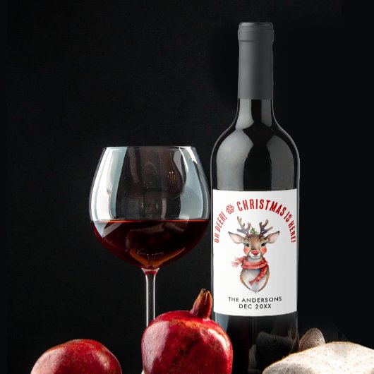 Schattigee kerst Rudolph rendieren naam Waterverf Wijn Etiket