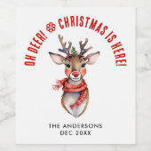 Schattigee kerst Rudolph rendieren naam Waterverf Wijn Etiket (Enkel label)