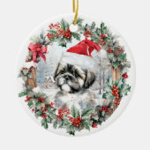 Schattigee kerst shih tzu dog puppy kerstmuts keramisch ornament (Voorkant)