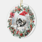 Schattigee kerst shih tzu dog puppy kerstmuts keramisch ornament (Links)