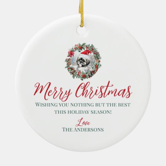 Schattigee kerst shih tzu dog puppy kerstmuts keramisch ornament (Achterkant)