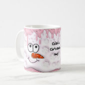 Schattigee kerst smelten sneeuwman gezicht roze na koffiemok (Voorkant links)