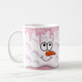 Schattigee kerst smelten sneeuwman gezicht roze na koffiemok (Links)