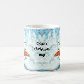 Schattigee kerst smelten sneeuwpop gezicht blauw n koffiemok (Center)