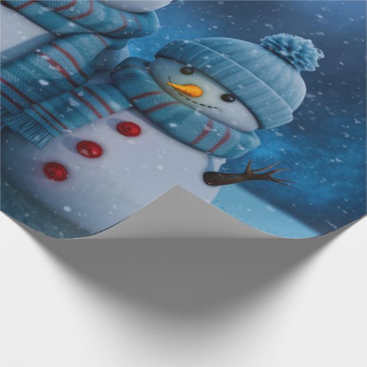 Schattigee kerst sneeuwman familie cadeaupapier (Hoek)