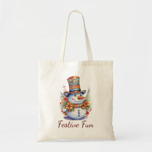 Schattigee kerst sneeuwman in feestelijk leuk Pet Tote Bag