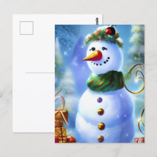 Schattigee kerst sneeuwman met Cadeaus Briefkaart