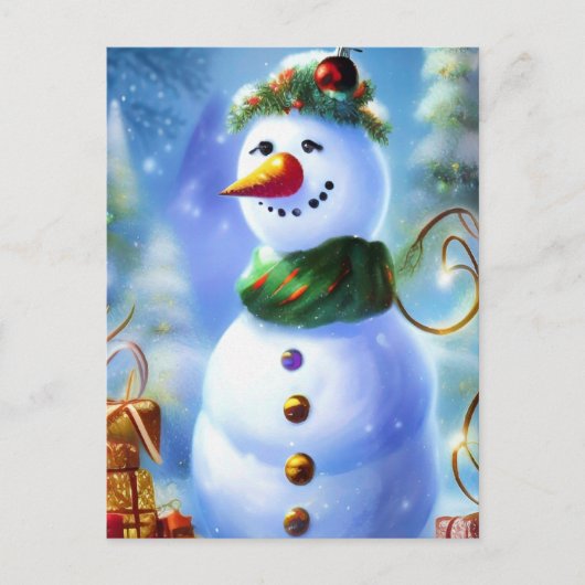 Schattigee kerst sneeuwman met Cadeaus Briefkaart (Voorkant)