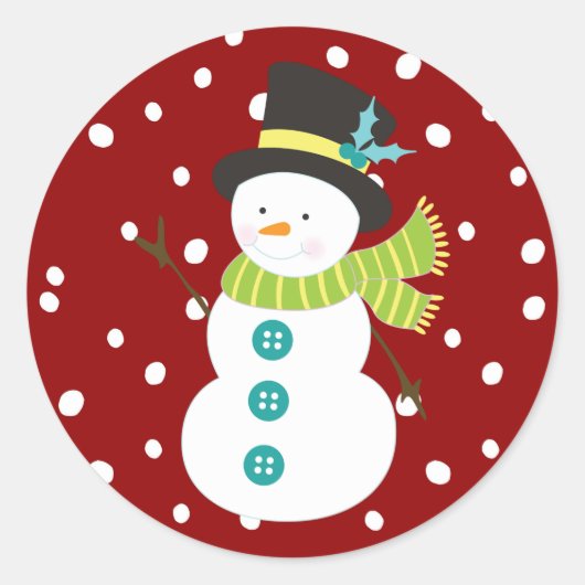 Schattigee kerst sneeuwman sneeuwrood kerst ronde sticker (Voorkant)