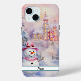 Schattigee kerst sneeuwman stoer iPhone 15 case