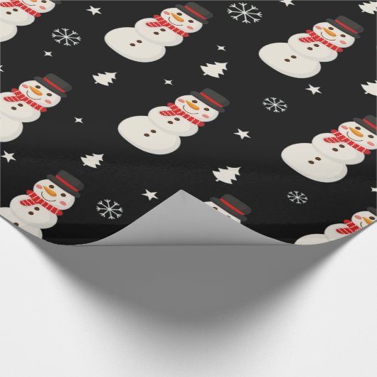 Schattigee Kerst Sneeuwman Zwart Cadeaupapier (Hoek)