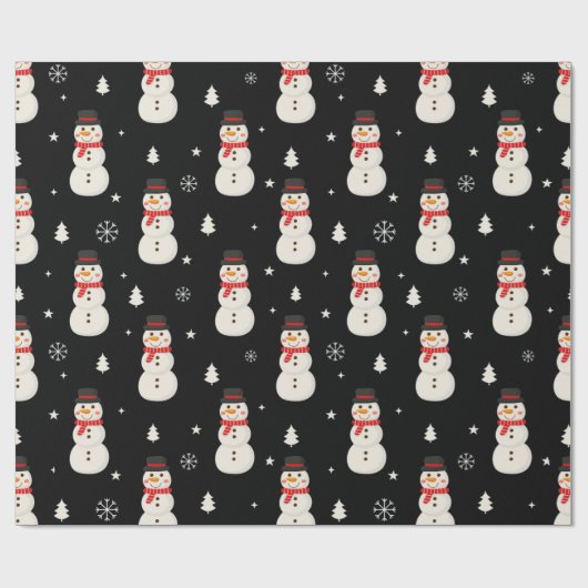 Schattigee Kerst Sneeuwman Zwart Cadeaupapier (Vlak)