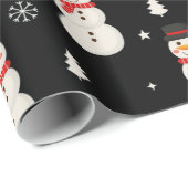 Schattigee Kerst Sneeuwman Zwart Cadeaupapier (Rol Hoek)