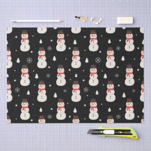 Schattigee Kerst Sneeuwman Zwart Tissuepapier (Craft)