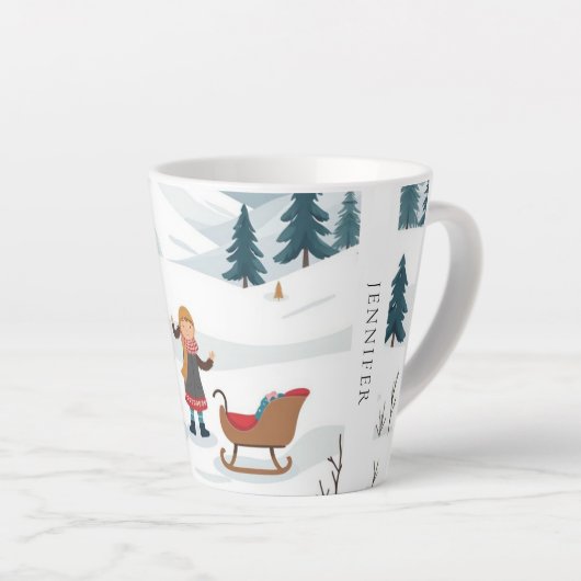 Schattigee kerst sneeuwpatroon monogrammed latte mok (Rechterhoek)
